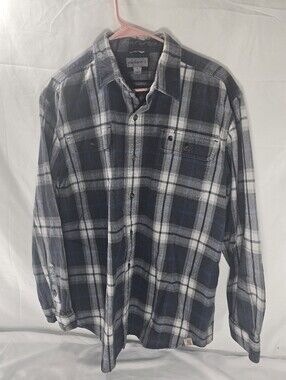 Carhartt Mens XL Heavy Flannel Shirt Plaid Blue Gray Button Front Workwear